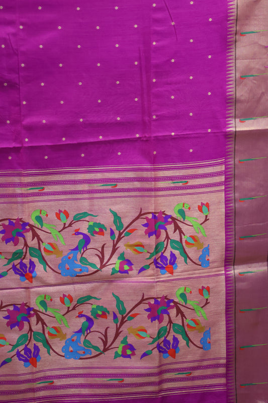 Semi Raw Silk Saree -Purple Round Buta