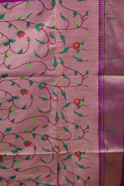 Semi Raw Silk Saree -Purple Round Buta