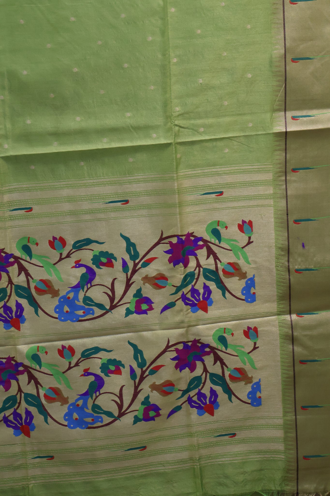 Semi Raw Silk Saree -Pista Green Round Buta