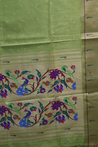 Semi Raw Silk Saree -Pista Green Round Buta