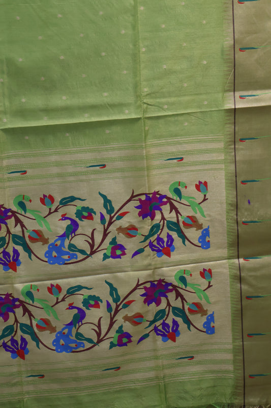 Semi Raw Silk Saree -Pista Green Round Buta
