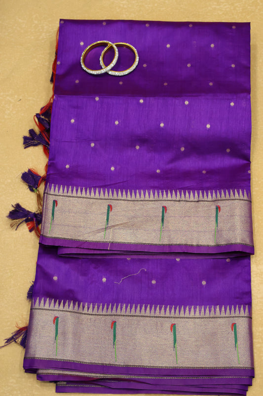 Semi Raw Silk Saree -Voilet Round Buta