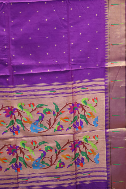 Semi Raw Silk Saree -Voilet Round Buta