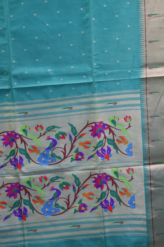 Semi Raw Silk Saree-Green Round Buta