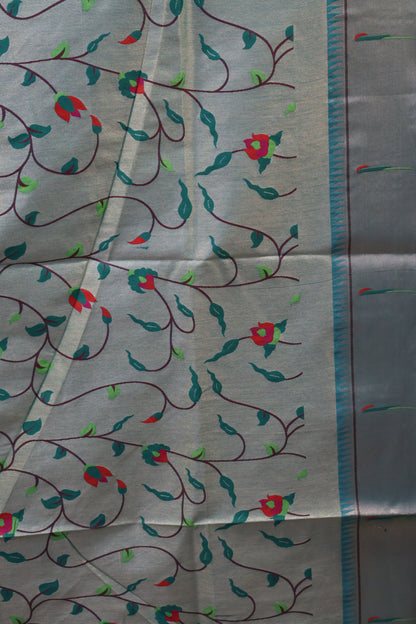 Semi Raw Silk Saree-Green Round Buta
