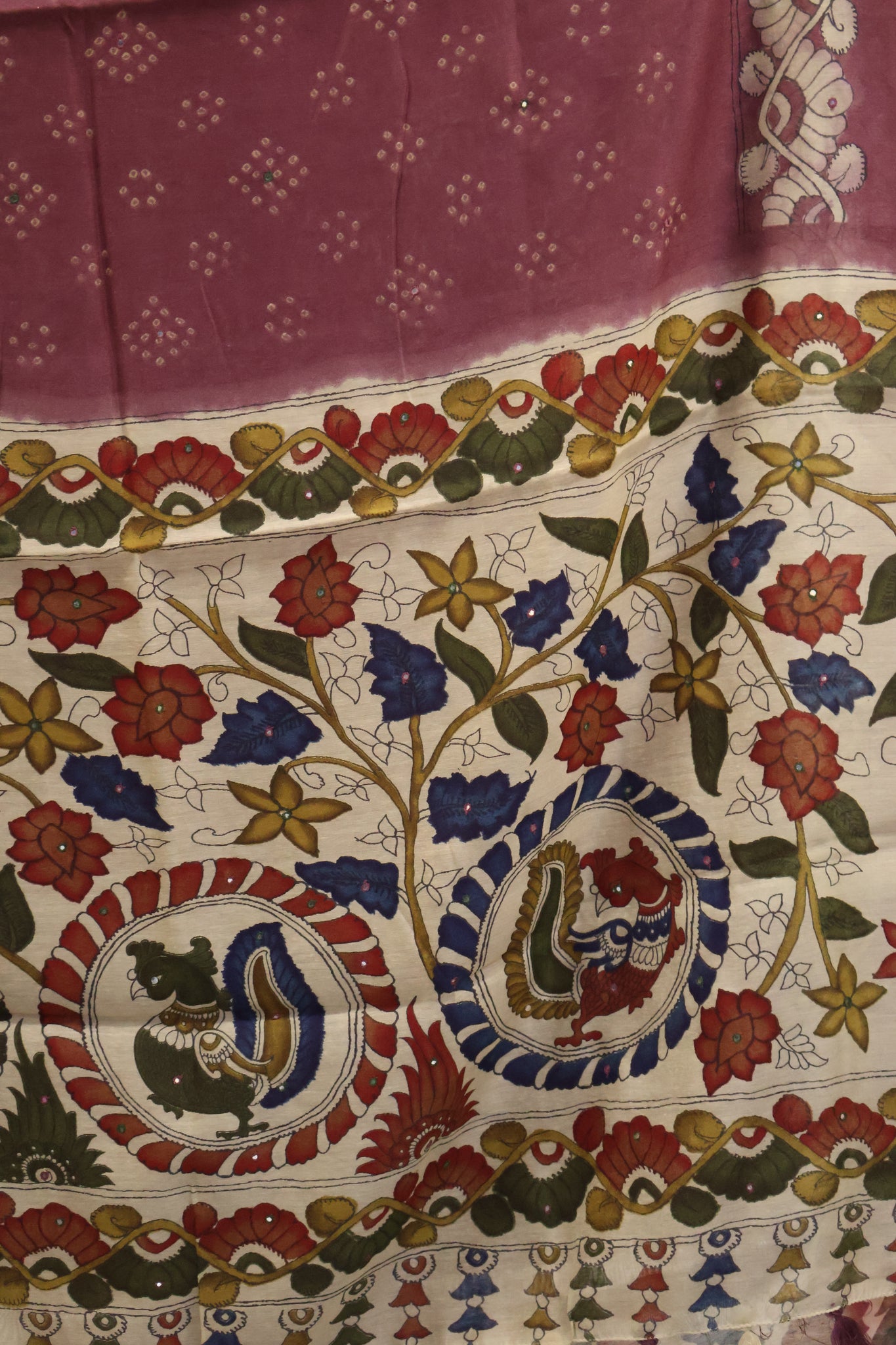 Linen Chanderi Saree-Purple Bandini Mirror Work