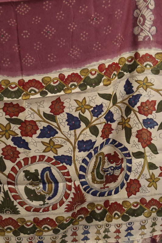 Linen Chanderi Saree-Purple Bandini Mirror Work