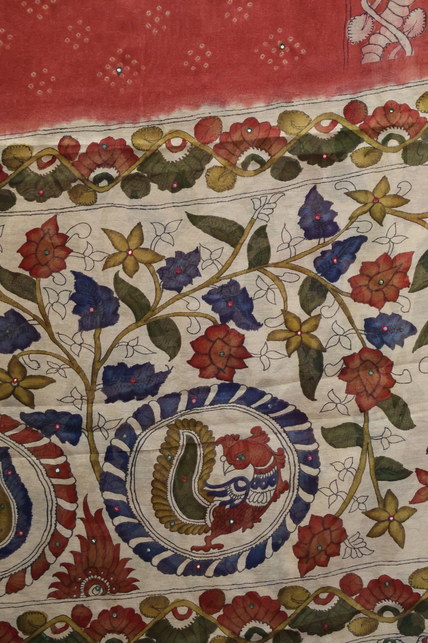 Linen Chanderi Saree-Muted Maroon Mirror Work