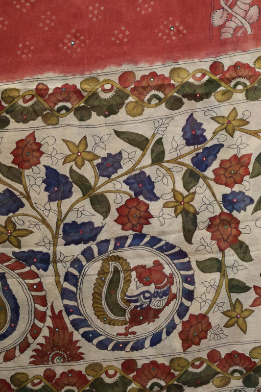 Linen Chanderi Saree-Muted Maroon Mirror Work