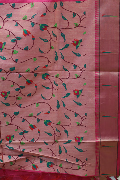 Semi Raw Silk Saree-Rani Pink Round Buta