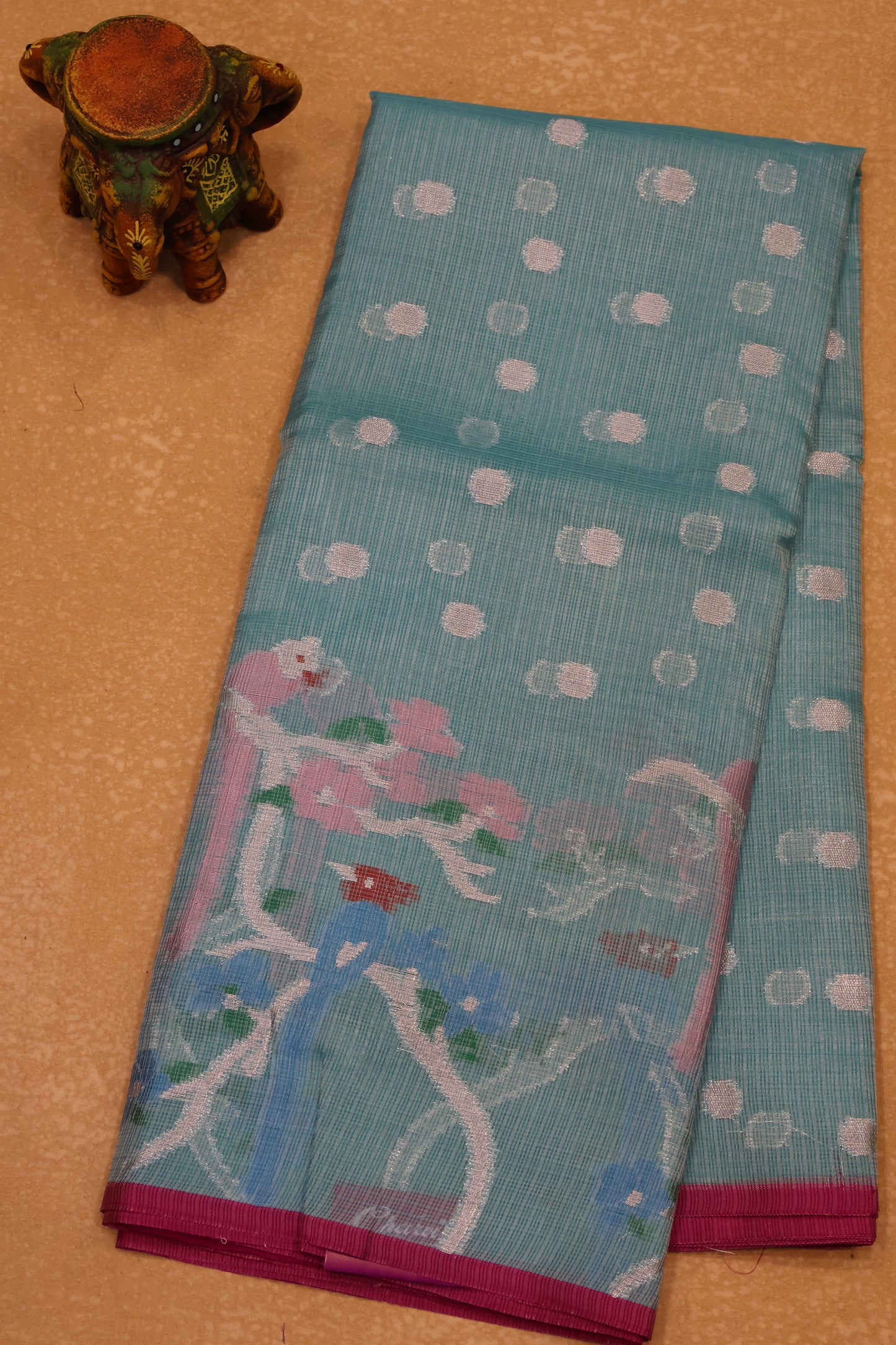 Art Zari Kota Saree -Blue Big Parrot