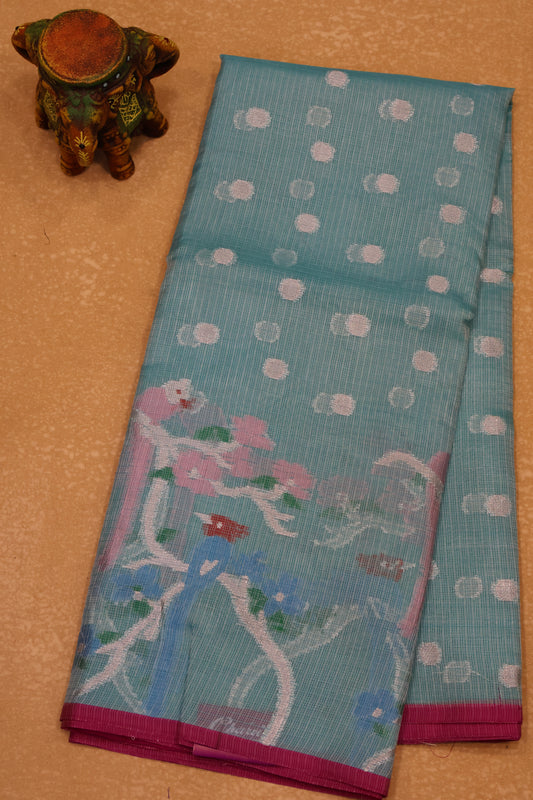 Art Zari Kota Saree -Blue Big Parrot