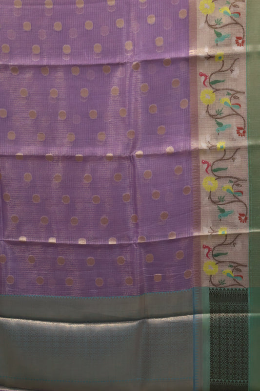 Art Zari Kota Saree -Purple Round Buta