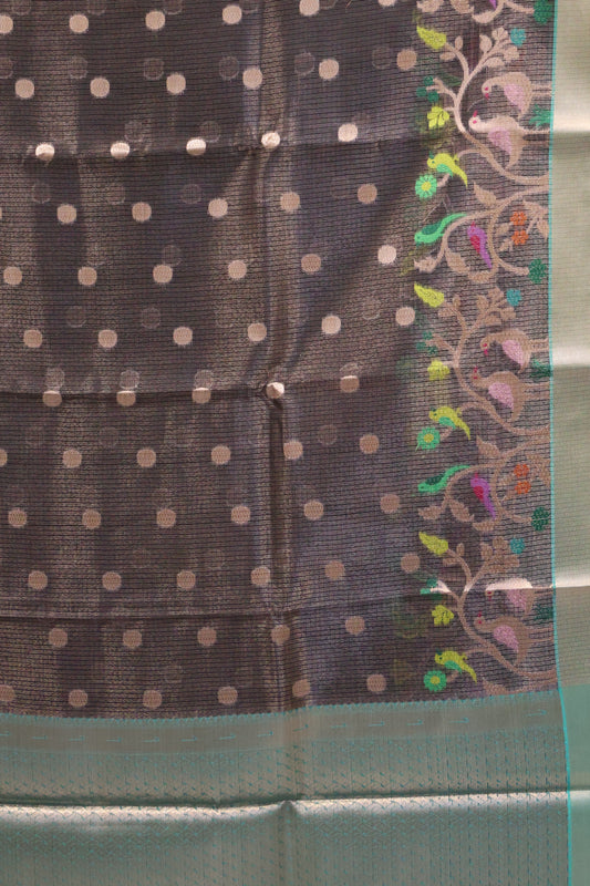 Art Zari Kota Saree -Black Round Buta