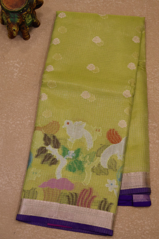 Art Zari Kota Saree -Yellow Pigeon