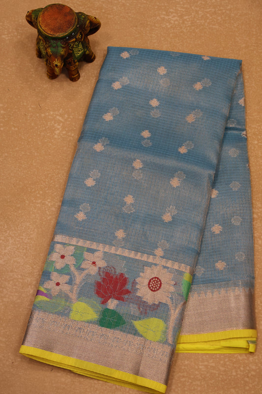 Art Zari Kota Saree -Blue Swan