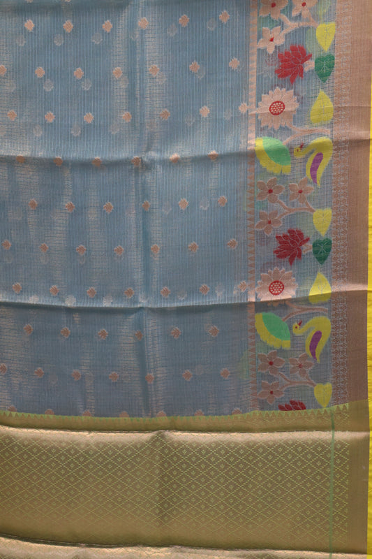 Art Zari Kota Saree -Blue Swan