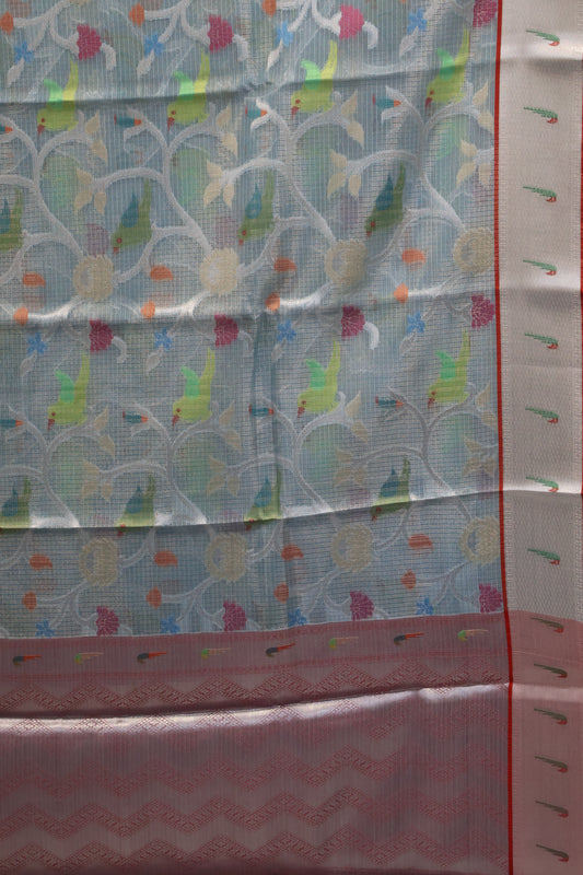 Art Zari Kota Saree -Blue Silver