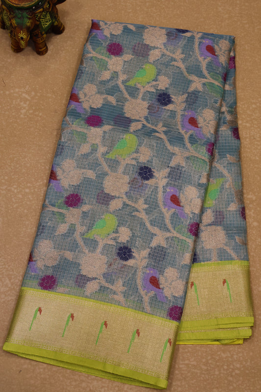 Art Zari Kota Saree -Blue Gold