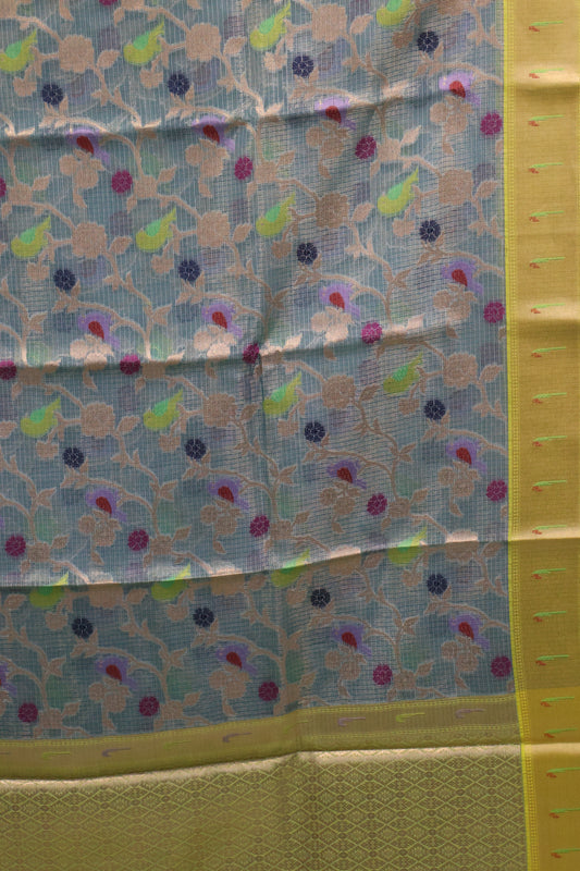 Art Zari Kota Saree -Blue Gold