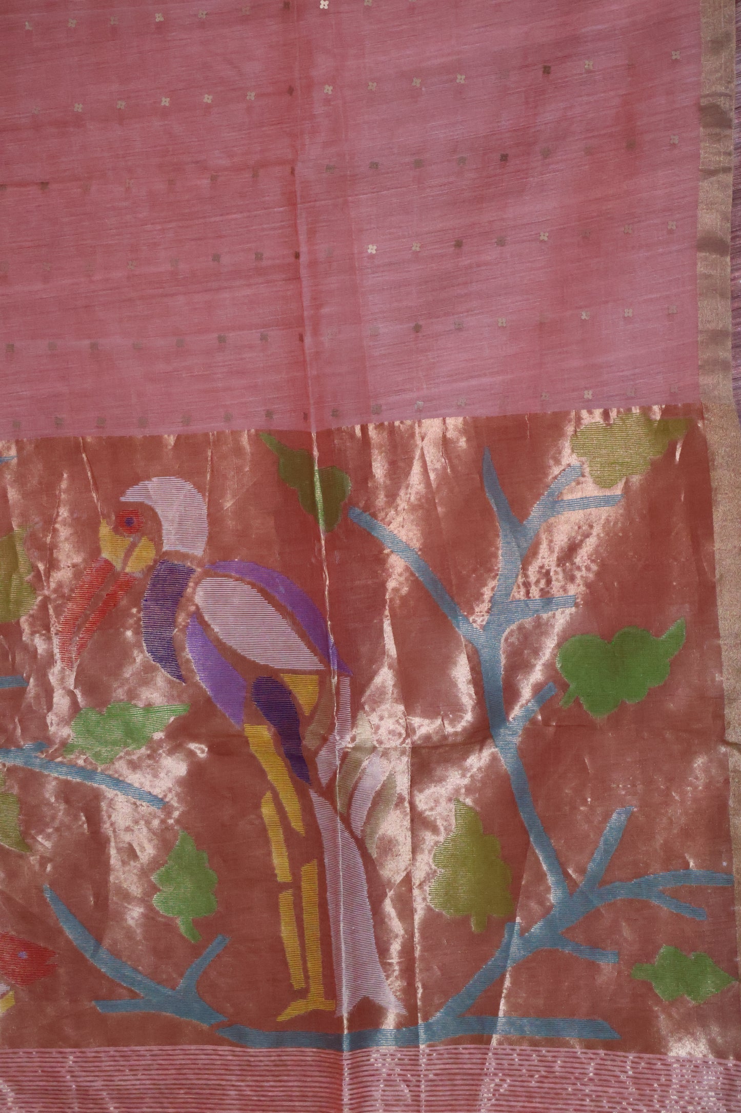 Pure Muslin Silk Saree-Peach Colour