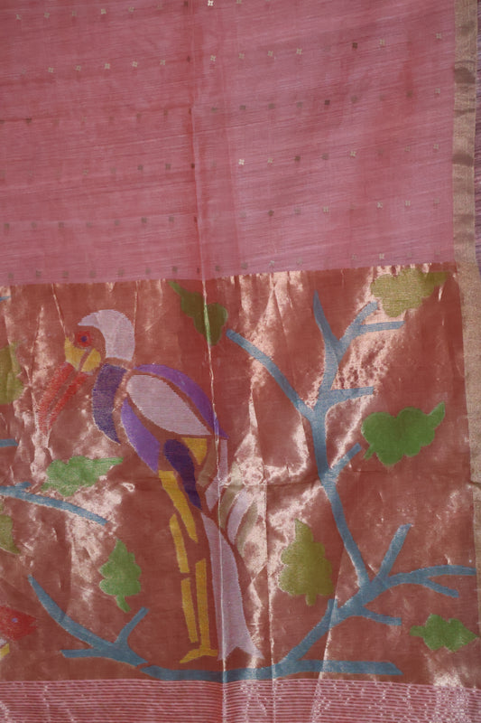 Pure Muslin Silk Saree-Peach Colour