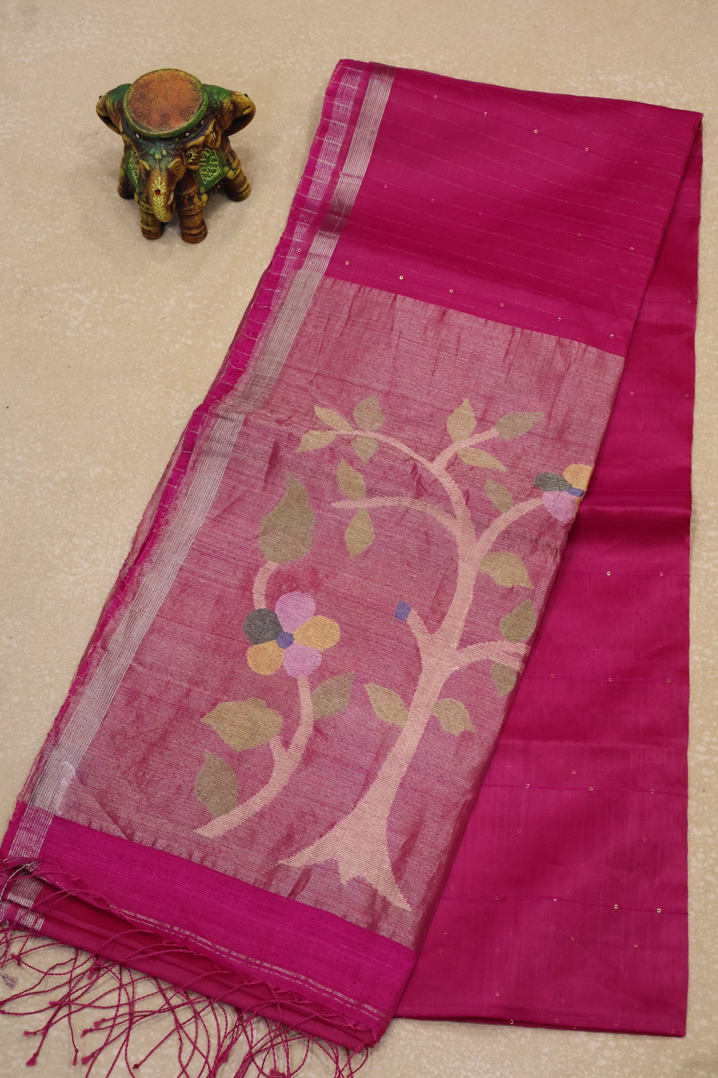 Pure Muslin Silk Saree-Pink Paithani