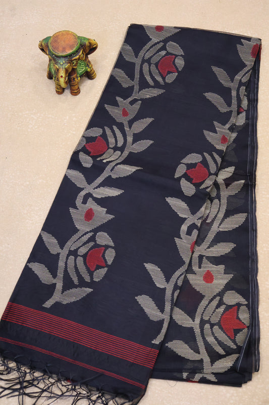 Pure Muslin Silk Saree-Black Colour