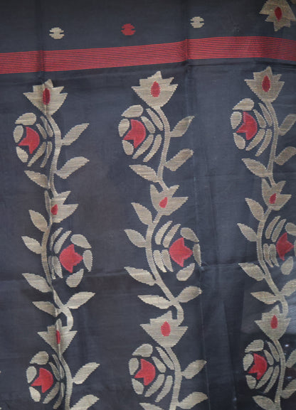 Pure Muslin Silk Saree-Black Colour