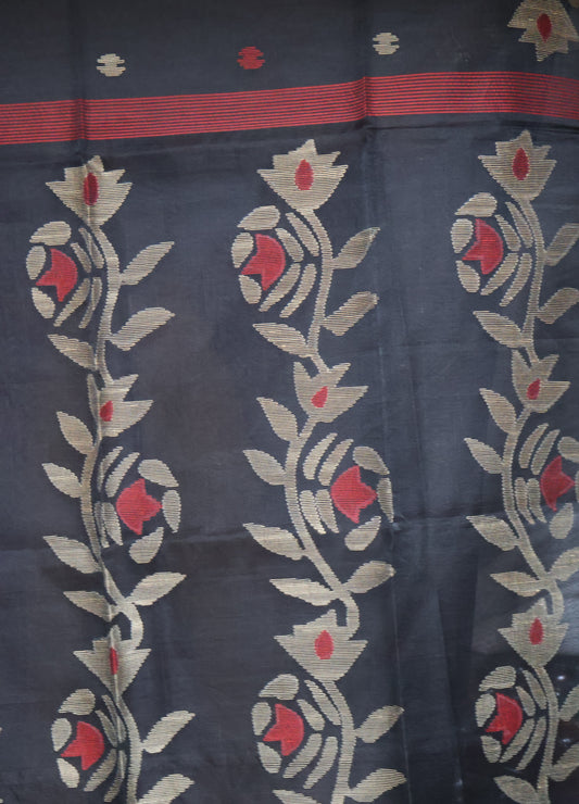 Pure Muslin Silk Saree-Black Colour