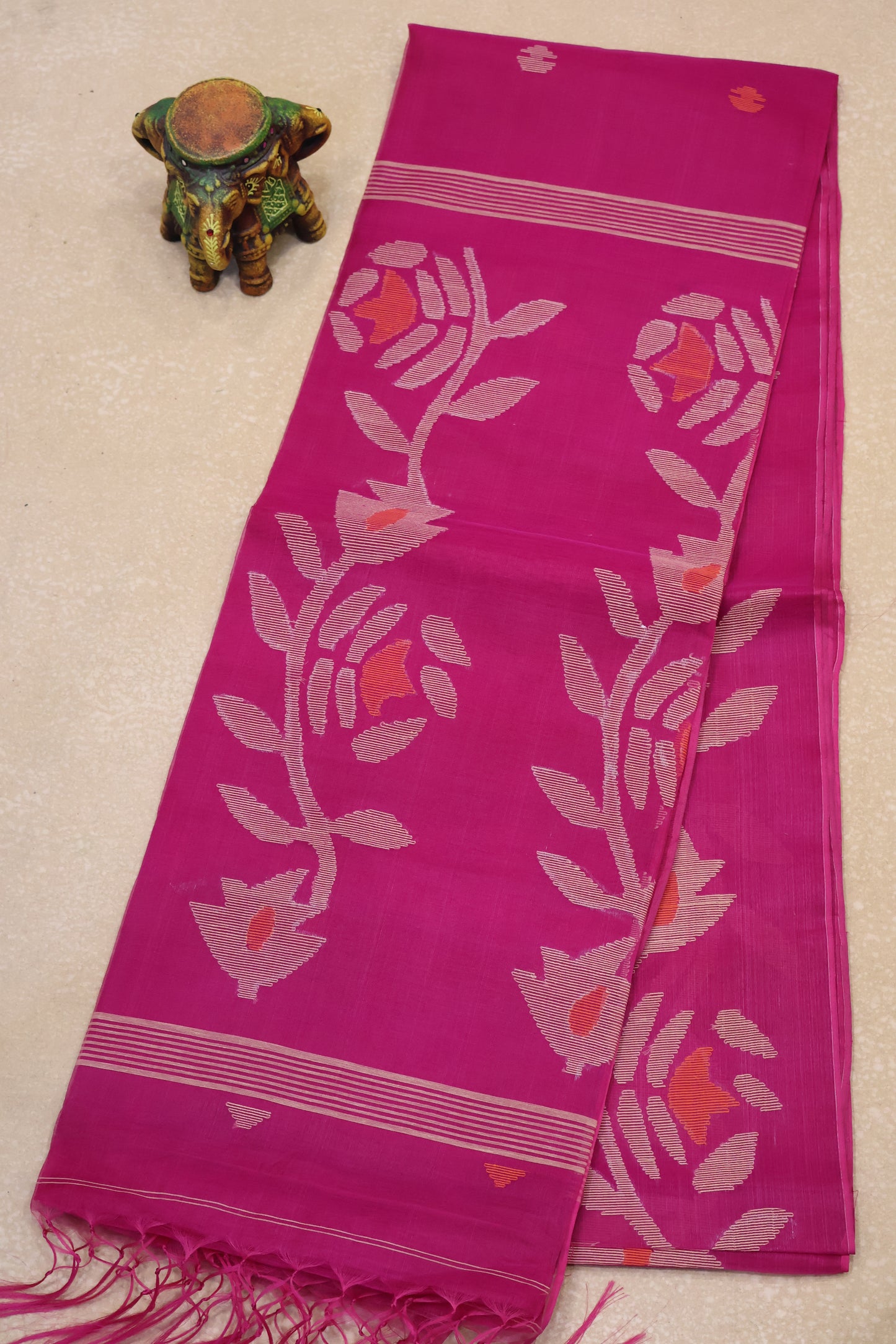 Pure Muslin Silk Saree-Rani Pink