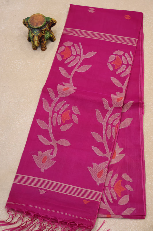 Pure Muslin Silk Saree-Rani Pink