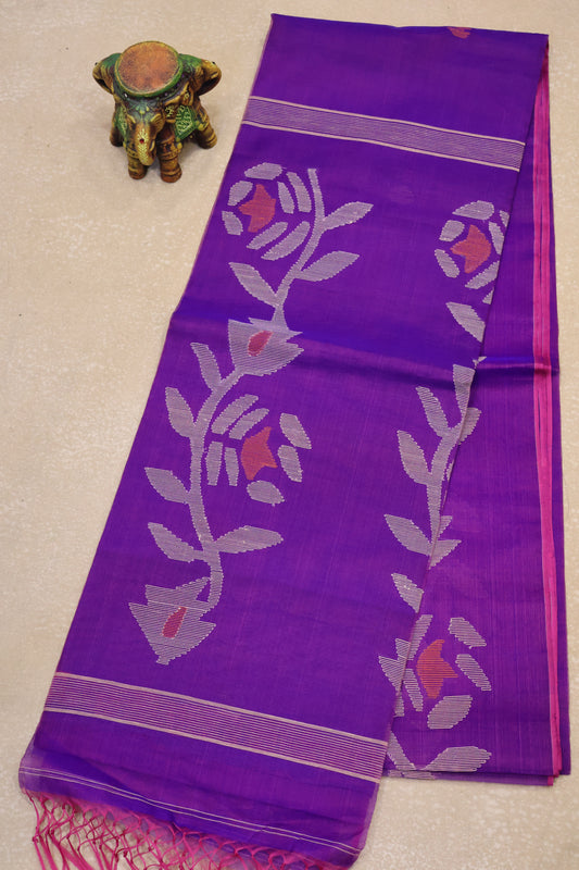 Pure Muslin Silk Saree-Purple Colour