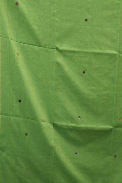 Khadi Cotton Saree -Parrot Green Chumki