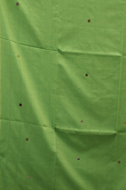 Khadi Cotton Saree -Parrot Green Chumki