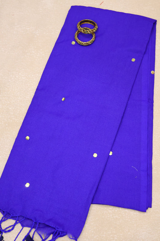 Khadi Cotton Saree -Ink Blue Chumki
