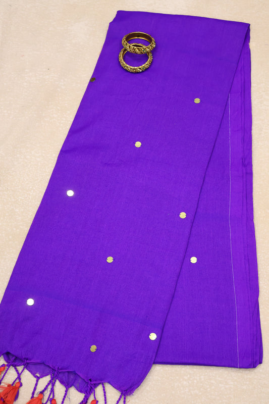 Khadi Cotton Saree -Purple Chumki