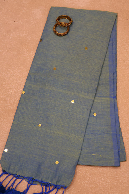 Khadi Cotton Saree -Bluish Green Chumki