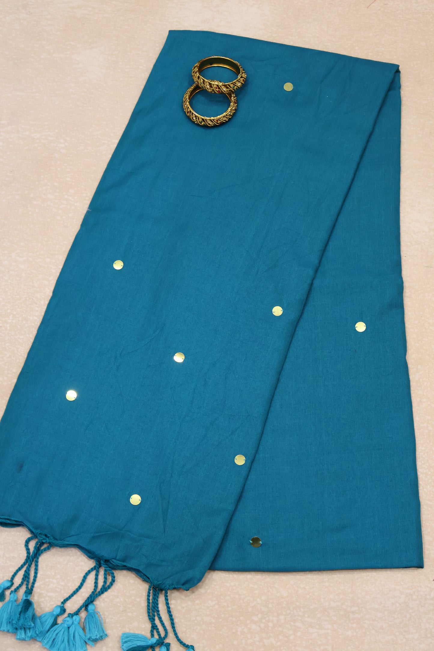 Khadi Cotton Saree -Peacock Green Chumki
