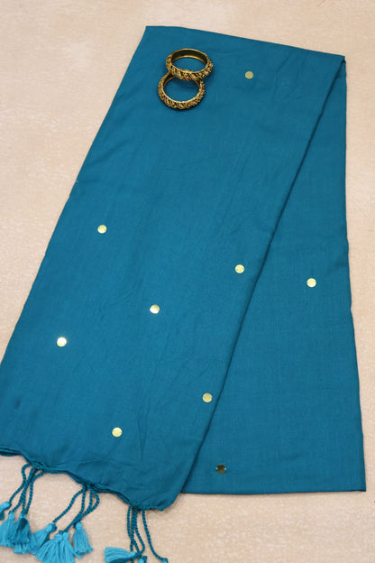 Khadi Cotton Saree -Peacock Green Chumki