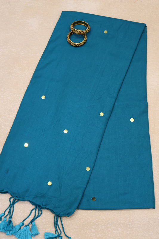 Khadi Cotton Saree -Peacock Green Chumki