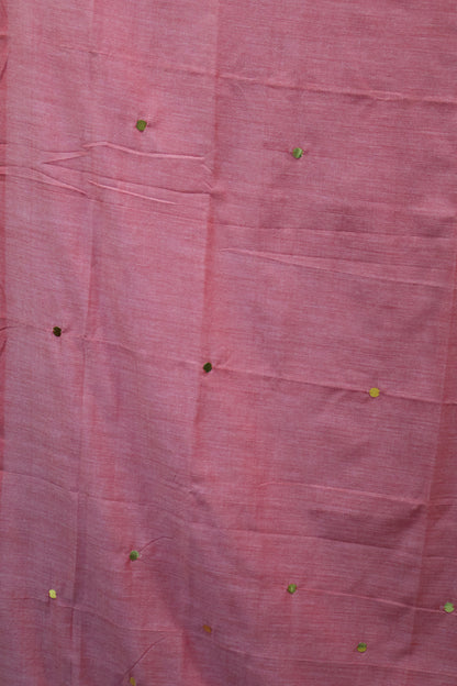 Khadi Cotton Saree -Coral Red Chumki
