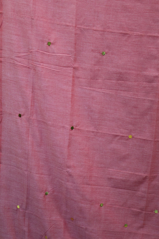 Khadi Cotton Saree -Coral Red Chumki