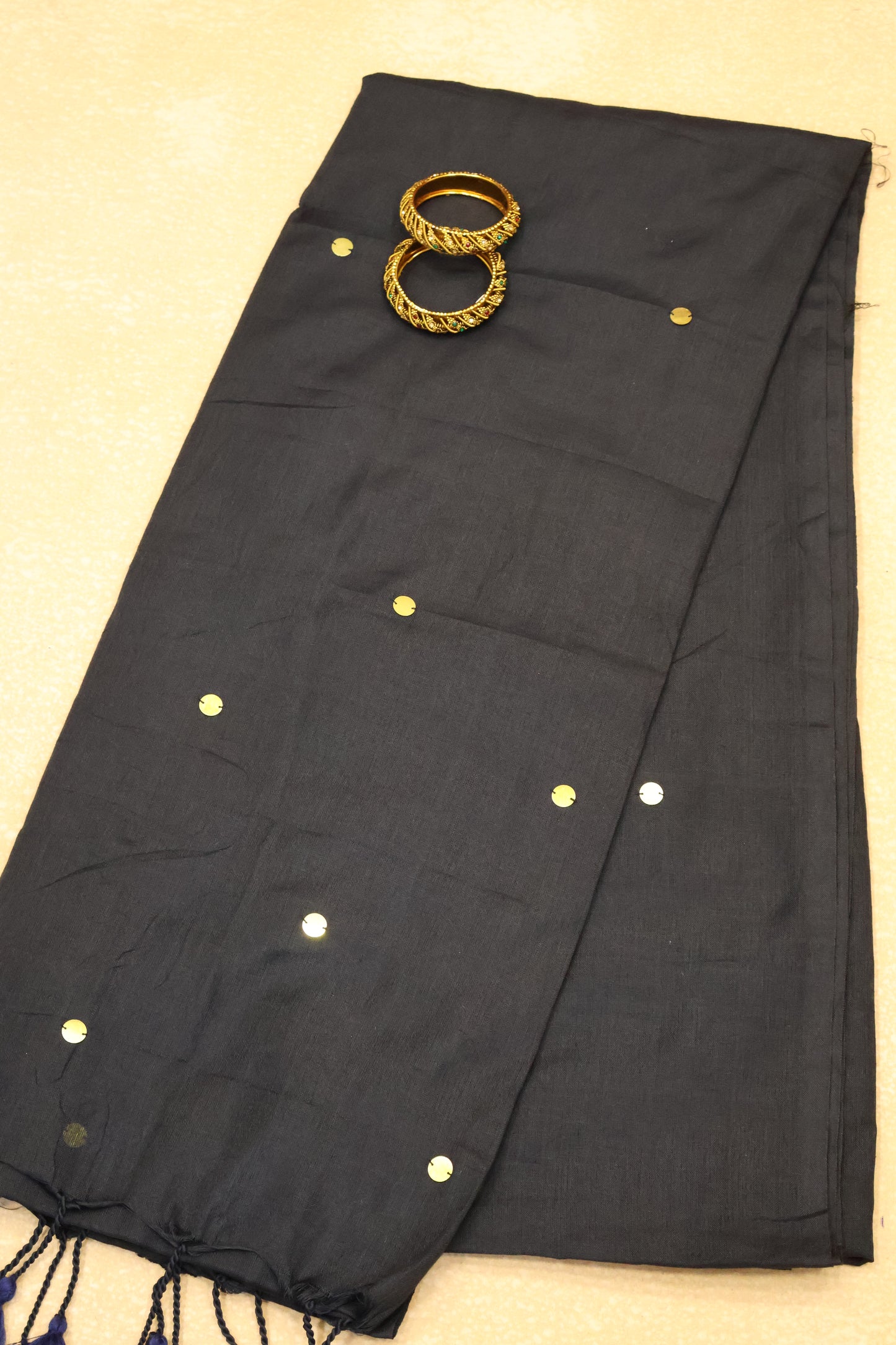 Khadi Cotton Saree -Black Chumki