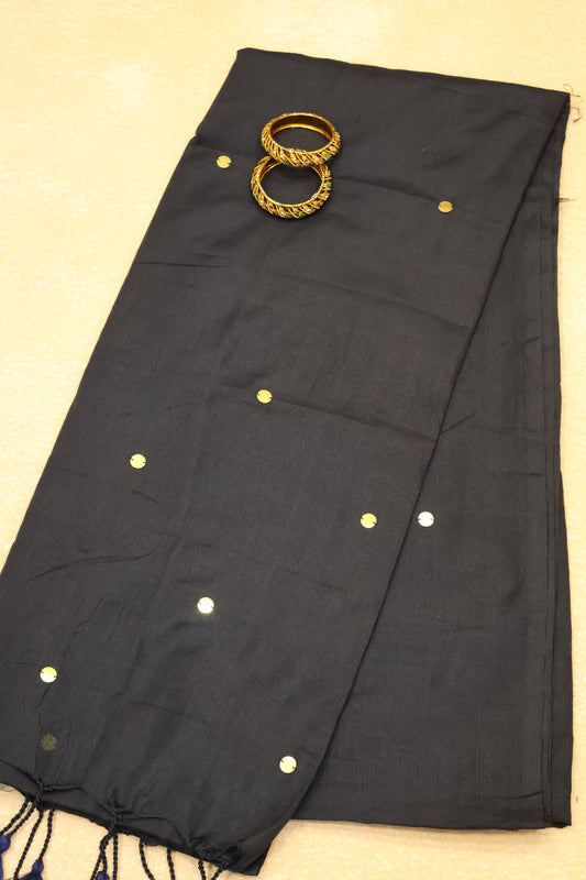 Khadi Cotton Saree -Black Chumki