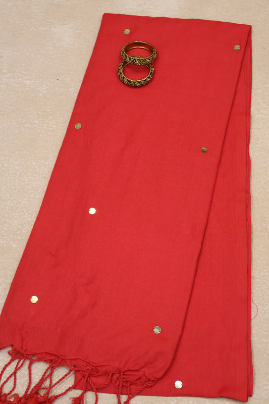 Khadi Cotton Saree - Red Chumki