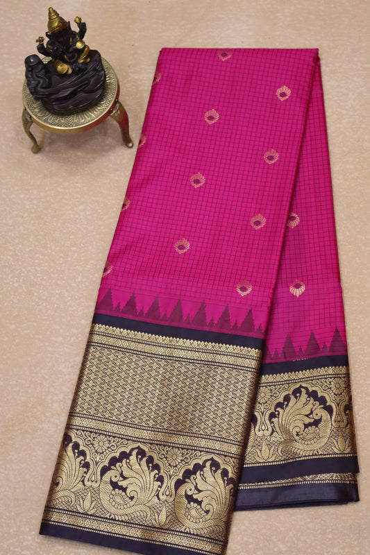 Semi Gadwal Silk Saree-Rani Pink