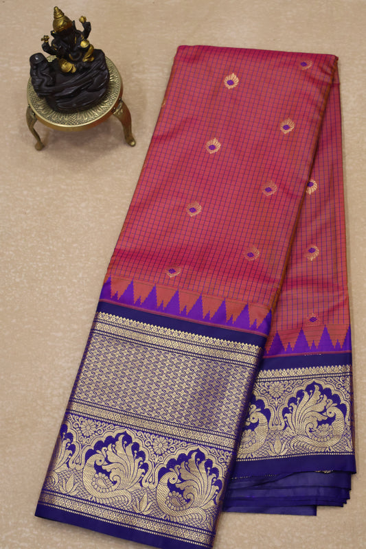 Semi Gadwal Silk Saree-Pinkish Red