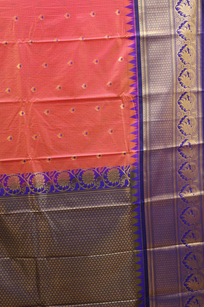 Semi Gadwal Silk Saree-Pinkish Red