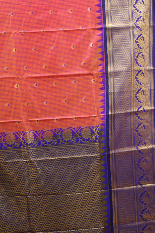 Semi Gadwal Silk Saree-Pinkish Red